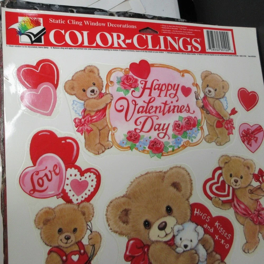 Vintage COLOR-CLINGS Static Cling Window Decorations Valentine's Day Bears